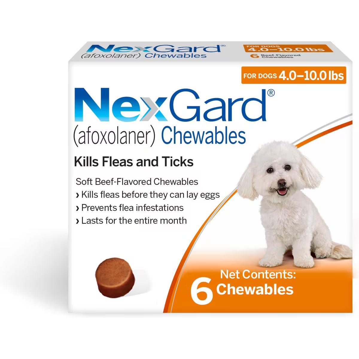 NexGard Dog Chew Tabs, 4-10 Lbs, Orange, 6 Dose (Single)