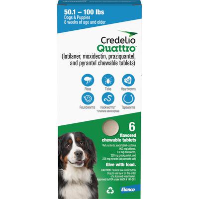 Credelio Quattro Chews Blue, 50-100 lb, 900 mg, 6 Dose x 10/Pkg