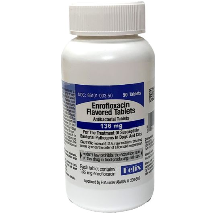 Enrofloxacin Flavor Tabs 136mg 50 ct (Felix)