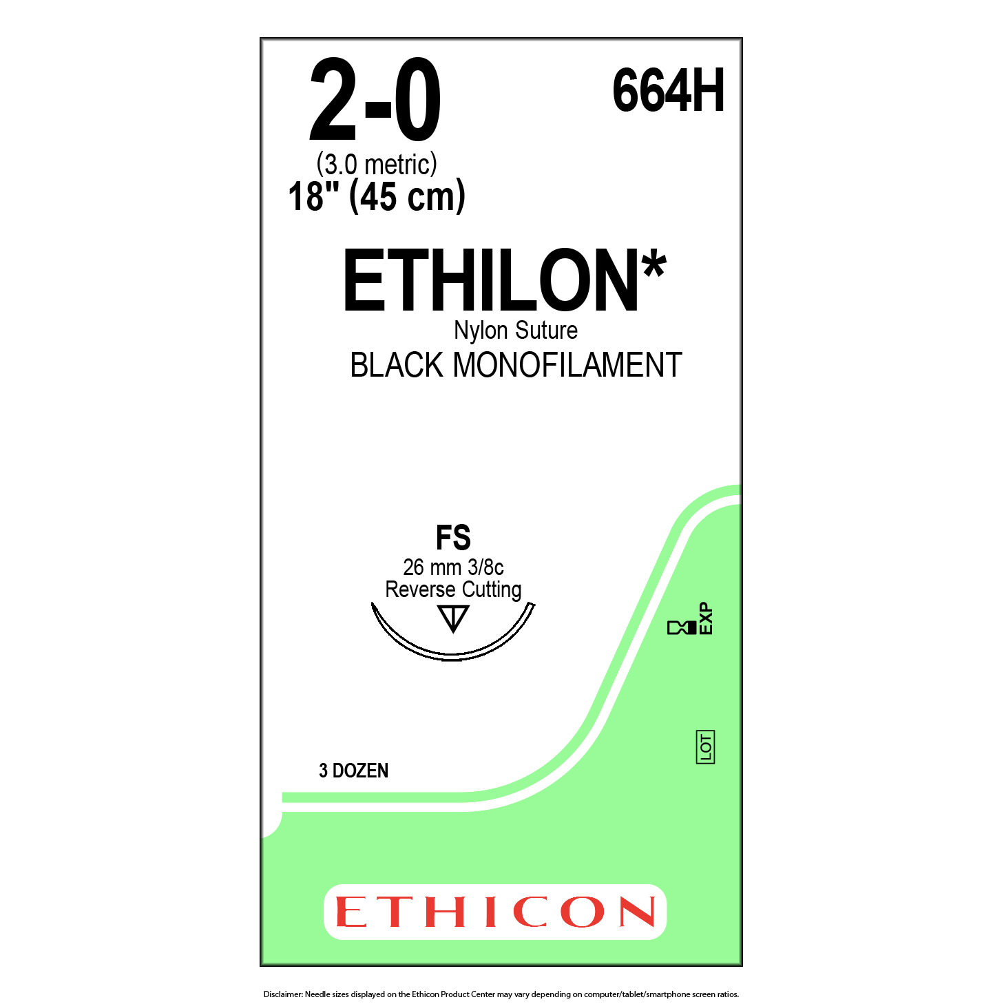 Ethicon Ethilion Black Monofil 2-0 18" 26mm 3/8c RC