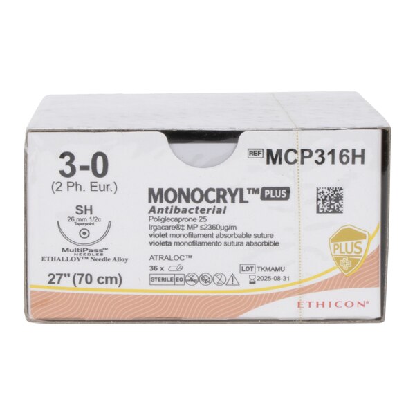 Ethicon Mncryl+Antib Vlt Mnfil 3-0 27" 26mm 1/2c Taper 36ct