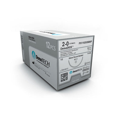 DemeTECH DemeDIOX, Polydioxanone, 70cm Long, Violet, 0, 26mm Needle, 1/2 Circle, RB, DSH