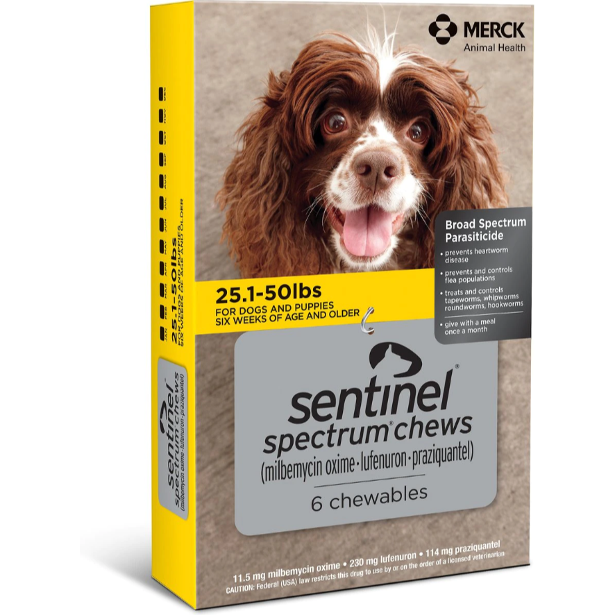 Sentinel Spectrum Chews, 25.1-50 lbs, 6 Dose (Carton of 5)