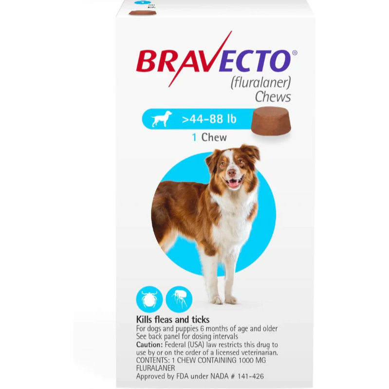 Bravecto Dog 44-88 LBS Blue 3 Month Chew Tab (Carton of 10)