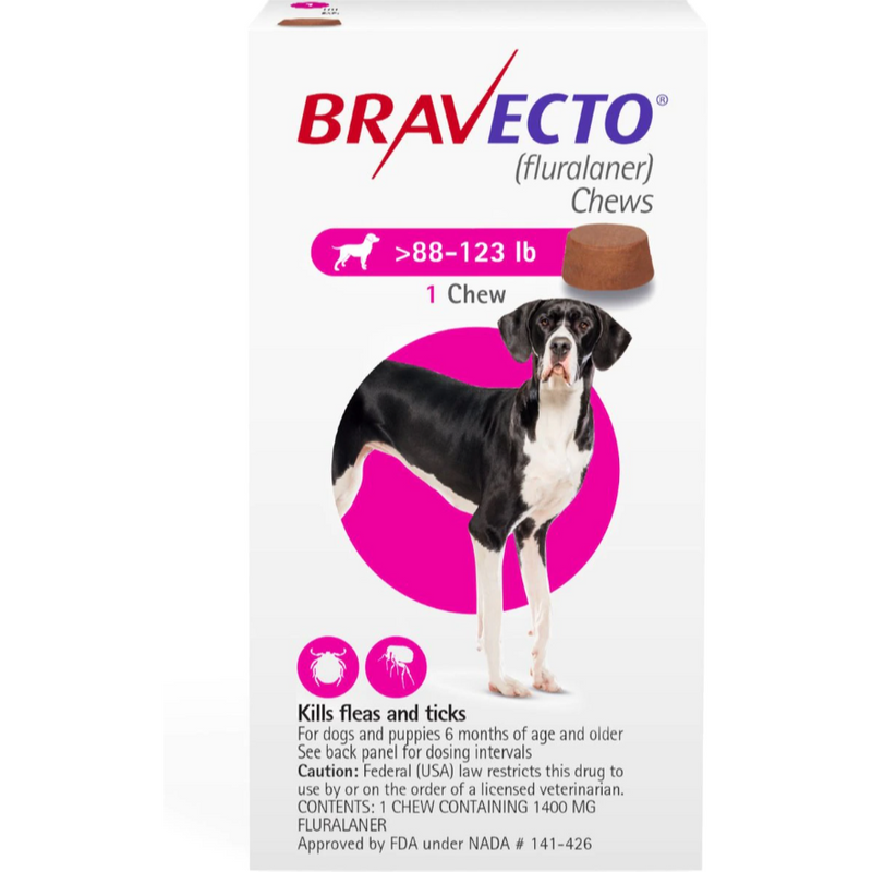 Bravecto Dog 88-123 LBS Pink 3 Month Chew Tab (Carton of 10)