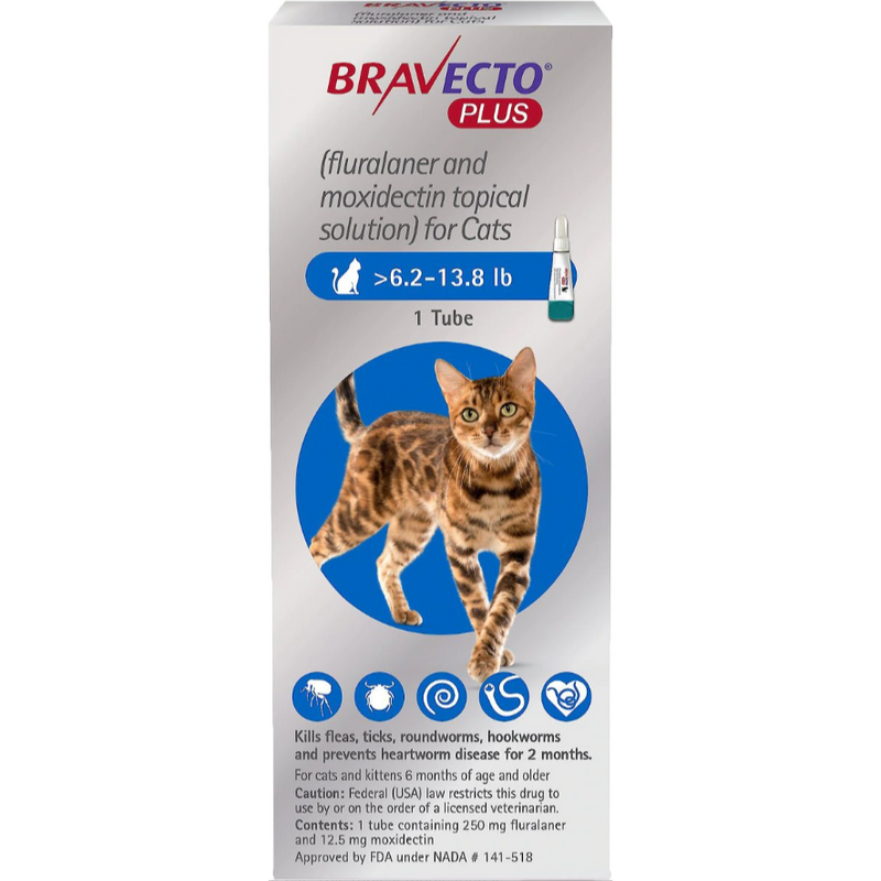 Bravecto Plus Cats 6.2-13.8 LBS Blue 1 Dose (Carton of 10)