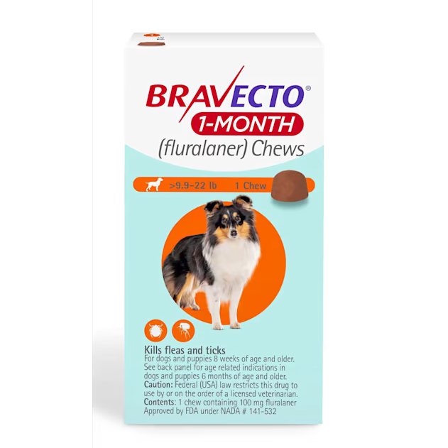 Bravecto Dog 9.9 to 22 LBS Orange 1 Month (Carton of 10)
