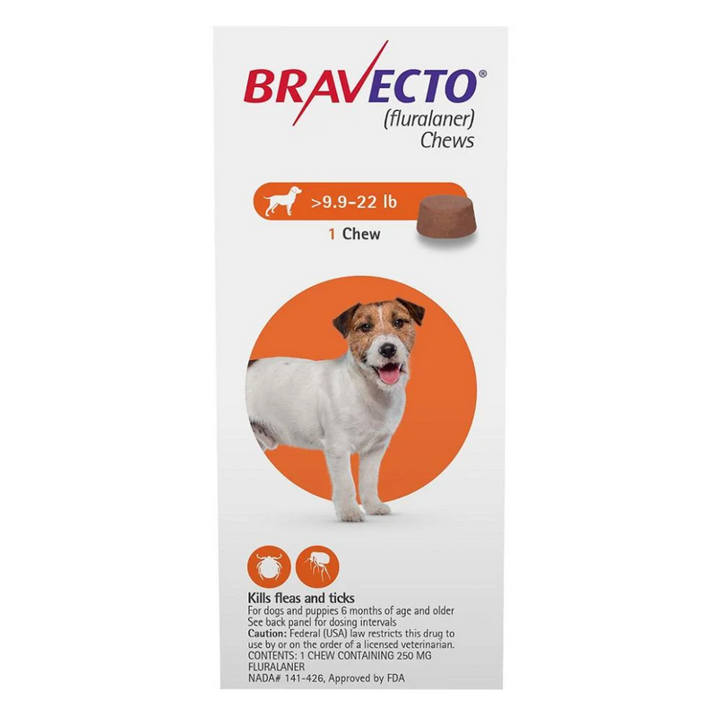 Bravecto Dog 9.9-22 LBS Orange 3 Month CHEW TAB (Carton of 10)