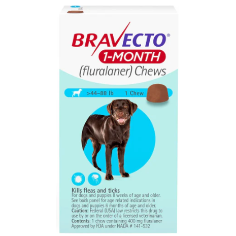 Bravecto Dog 44 to 88 LBS Blue 1 Month (Carton of 10)