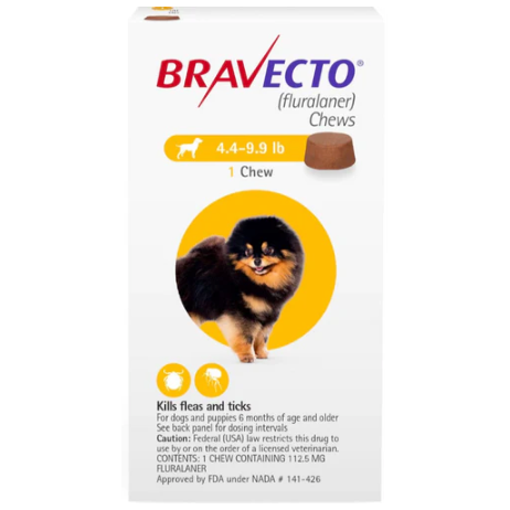 Bravecto Dog 4.1-9.9 LBS Yellow 3 Month CHEW TAB (Carton of 10)