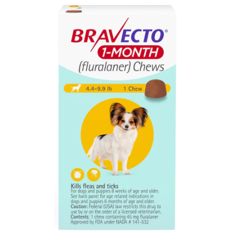 Bravecto Dog 4.4 to 9.9 LBS Yellow 1 Month (Carton of 10)