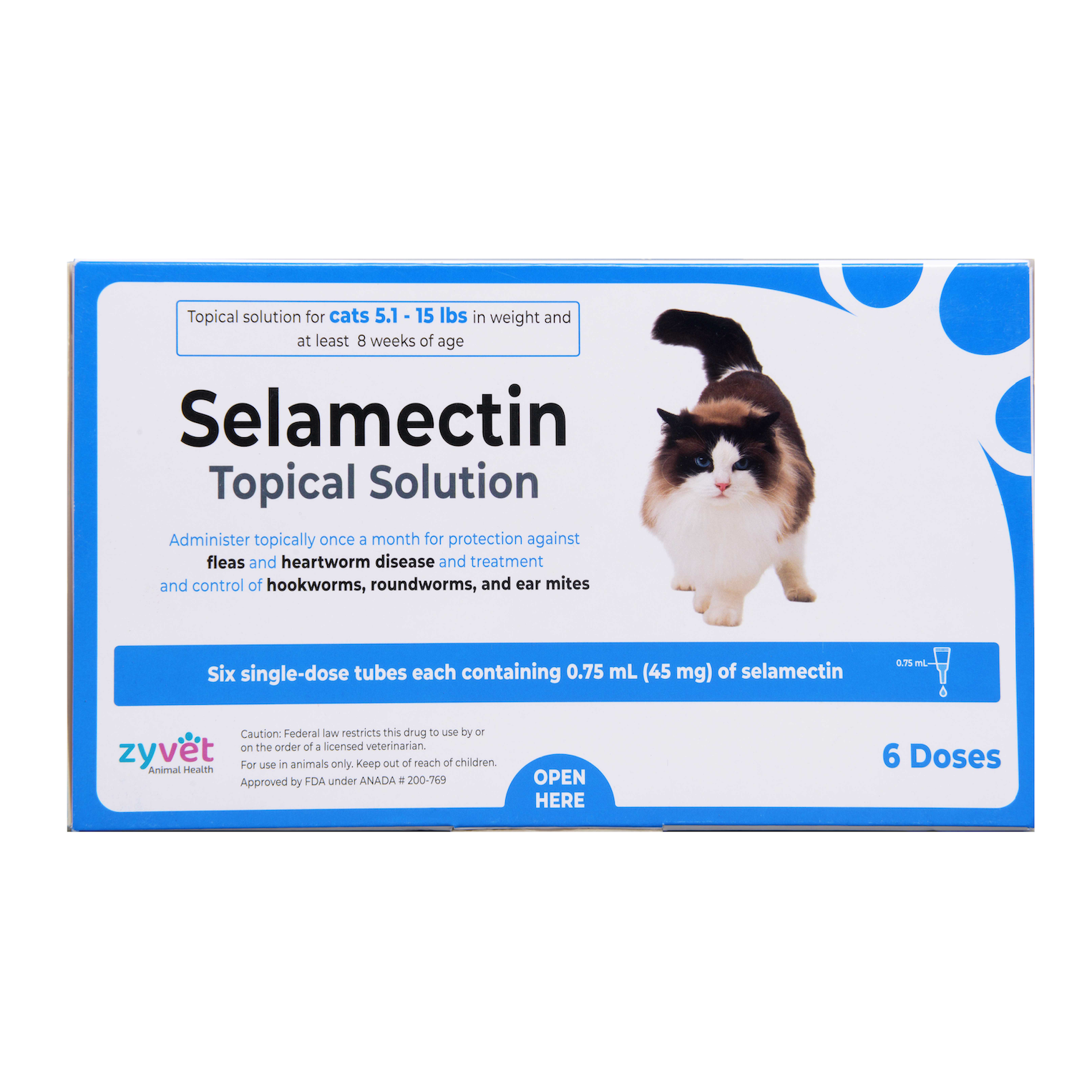 Selamectin Topical Solution 45 mg (60 mg/mL) 0.75 mL 6ct (Cats 5.1-15 lb) (ZyVet)