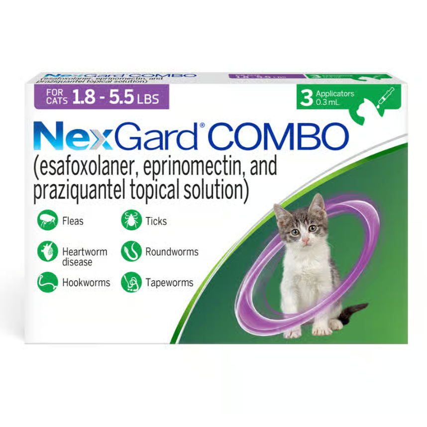NexGard Combo for Cats Topical 1.8 to 5.5 Lbs, Purple, 3 Dose (Carton of 10)