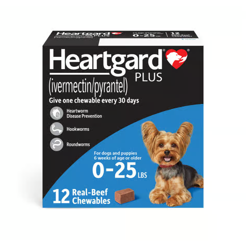 Heartgard Plus Chew Tabs for Dogs, 1-25 lbs, Blue, 12 Dose (Carton of 5)