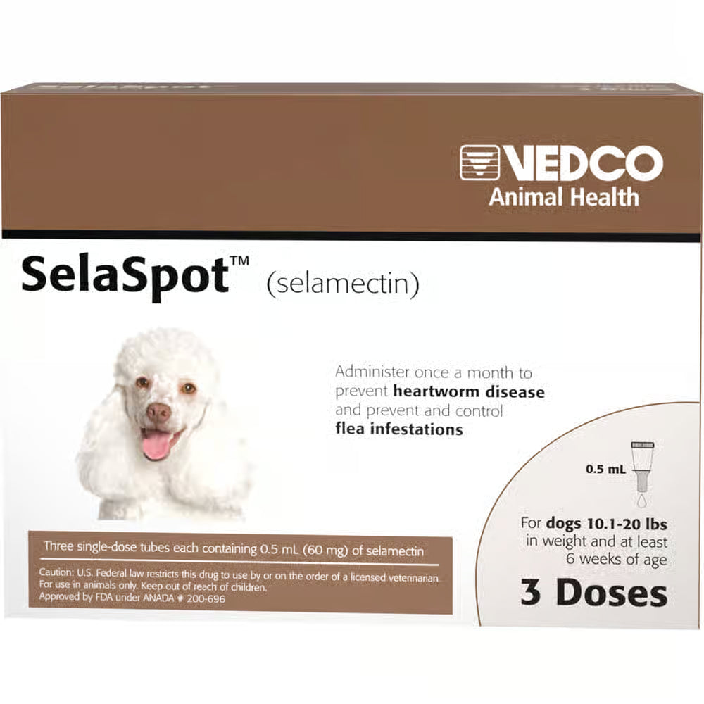 SelaSpot Topical for Dogs Brown 0.5 mL 10.1-20 lbs (3 Pack)