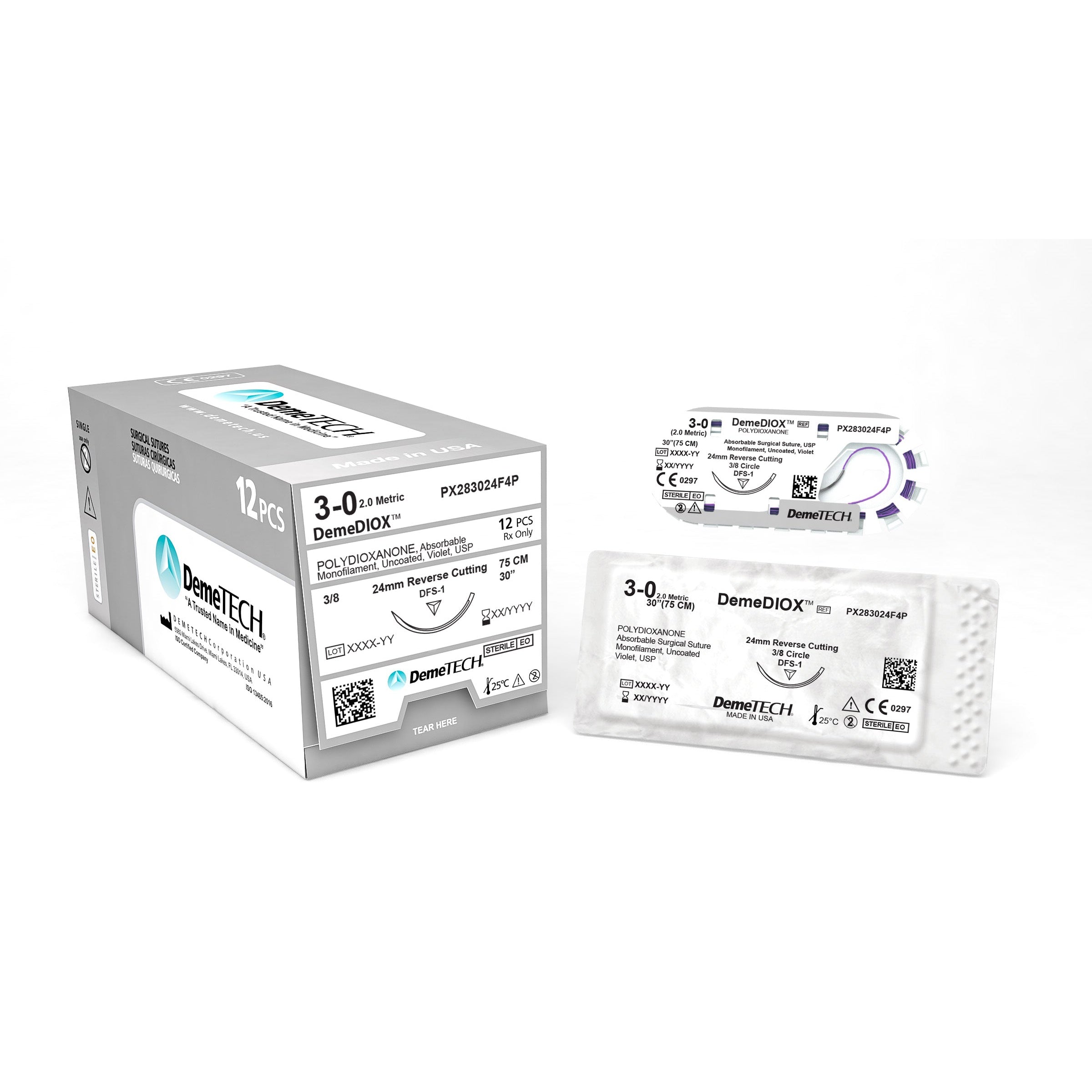 Polydioxanone 75cm Violet USP 3/0 24mm 3/8 Circle