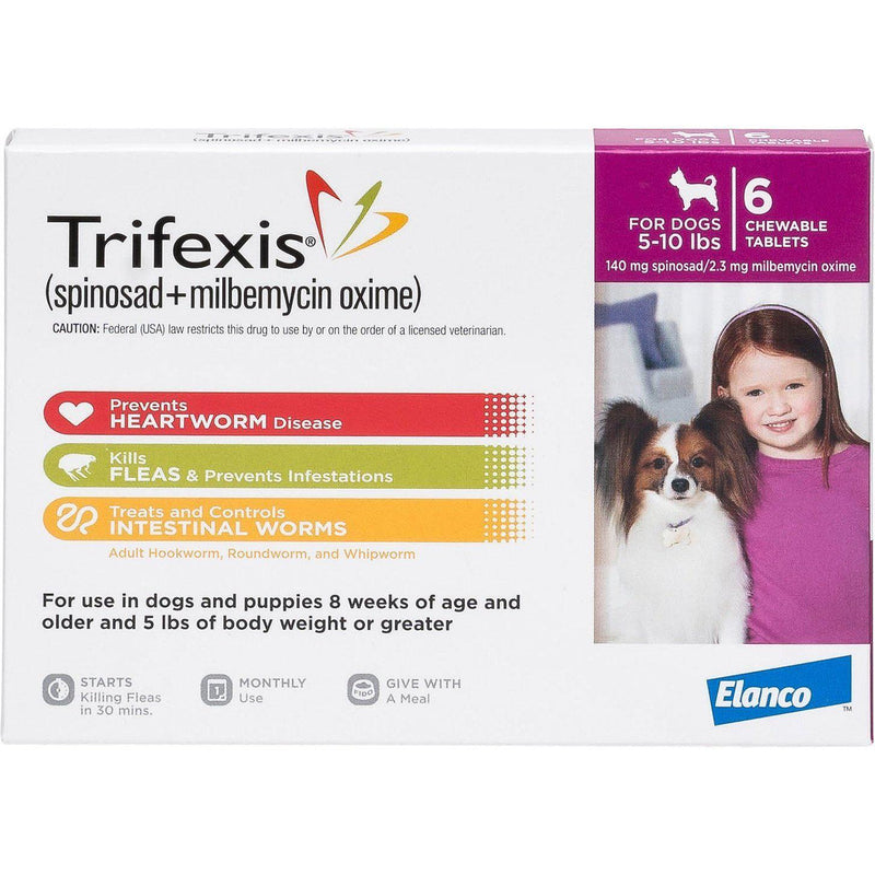 Trifexis Chew Tabs for Dogs, 5-10 lbs, Magenta, 6 Dose (Carton of 10)