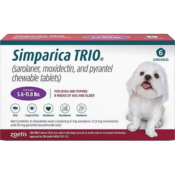 Simparica Trio Dog 5-11 LBS Purple 6 Month Chew Tab (Carton of 5)