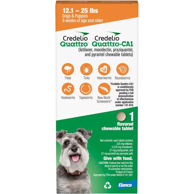 Credelio Quattro/Credelio Quattro-CA1 Chews Orange, 12.1-25 lb, 225 mg, 1 Dose x 16/Pkg