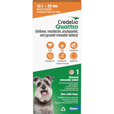 Credelio Quattro Chews Orange, 12.1-25 lb, 225 mg, 1 Dose x 16/Pkg