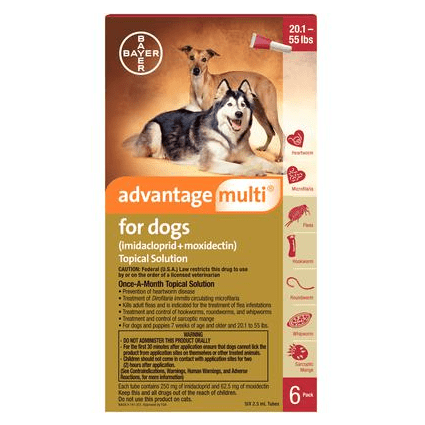 Advantage Multi Topical Solution For Dogs, Red 20-55 lbs, 6 Dose (Carton of 12)