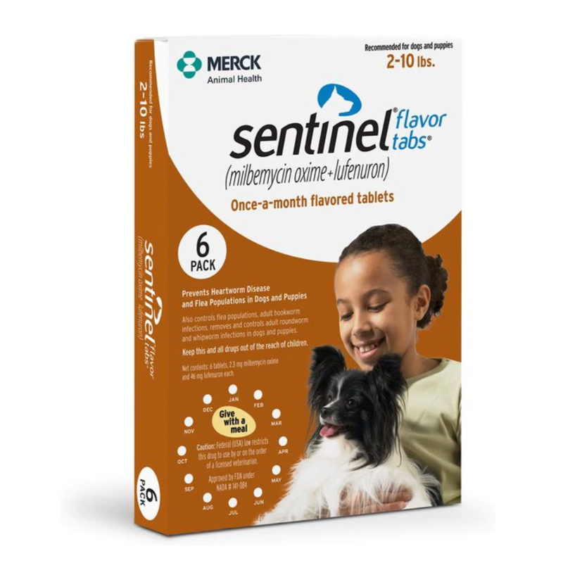 Sentinel Flavor Tabs Dog, Under 10 lbs, 6 Treatments, Brown Box (Sleeve of 10)