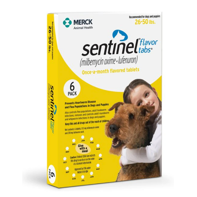Sentinel Flavor Tabs Dog, 26-50 lbs, Treatments, Yellow Box