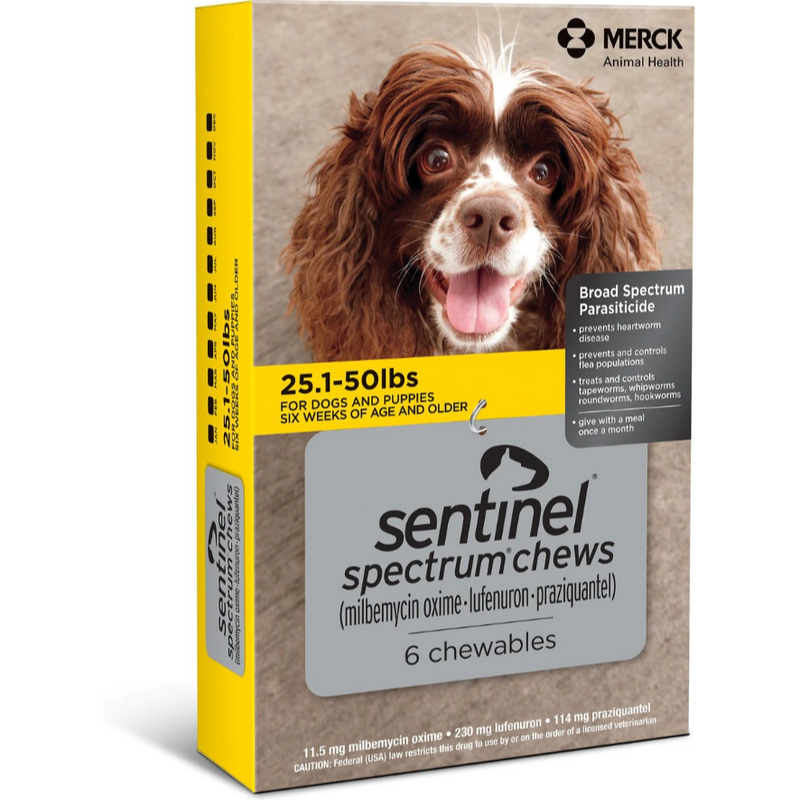 Sentinel Spectrum Chews, 25.1-50 lbs, 6 Dose (Carton of 5)