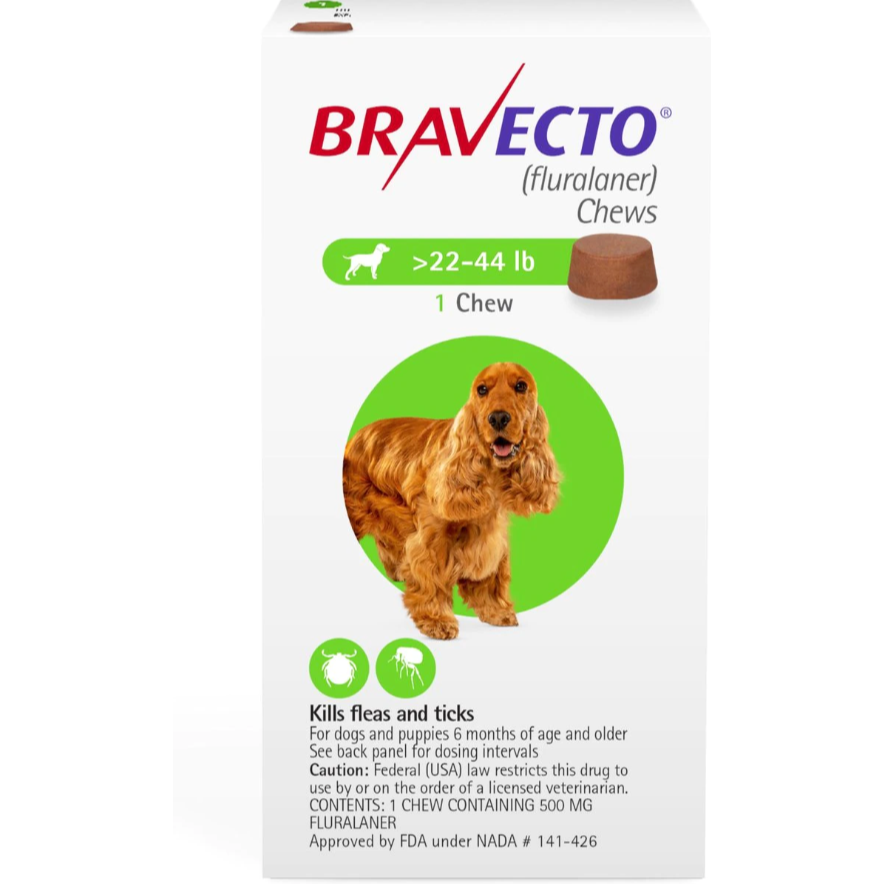 Bravecto Dog 22-44 LBS Green Month Chew Tab (Carton of 10)