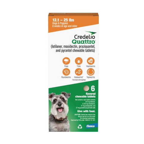 Credelio Quattro Chews Orange, 12.1-25 lb, 225 mg, 6 Dose x 10/Pkg