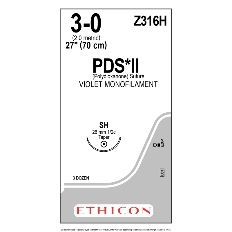 Ethicon PDS*II Violet Monofil 3-0 27" 26mm 1/2c Taper, 36ct 
