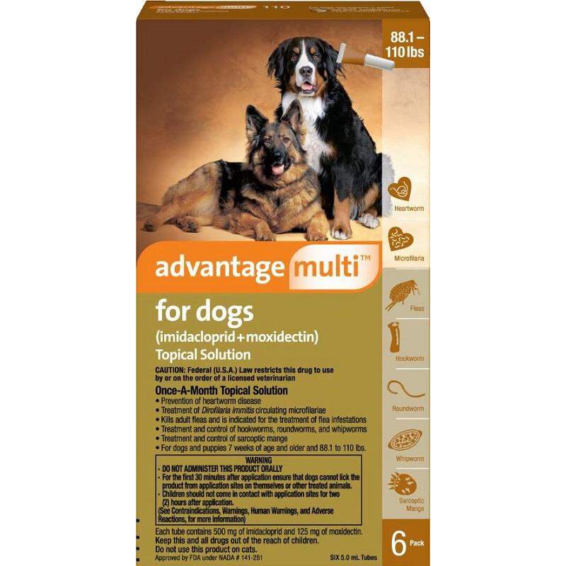 Advantage Multi Topical Solution For Dogs, Brown 88.1-110 lbs, 6 Dose (Carton)