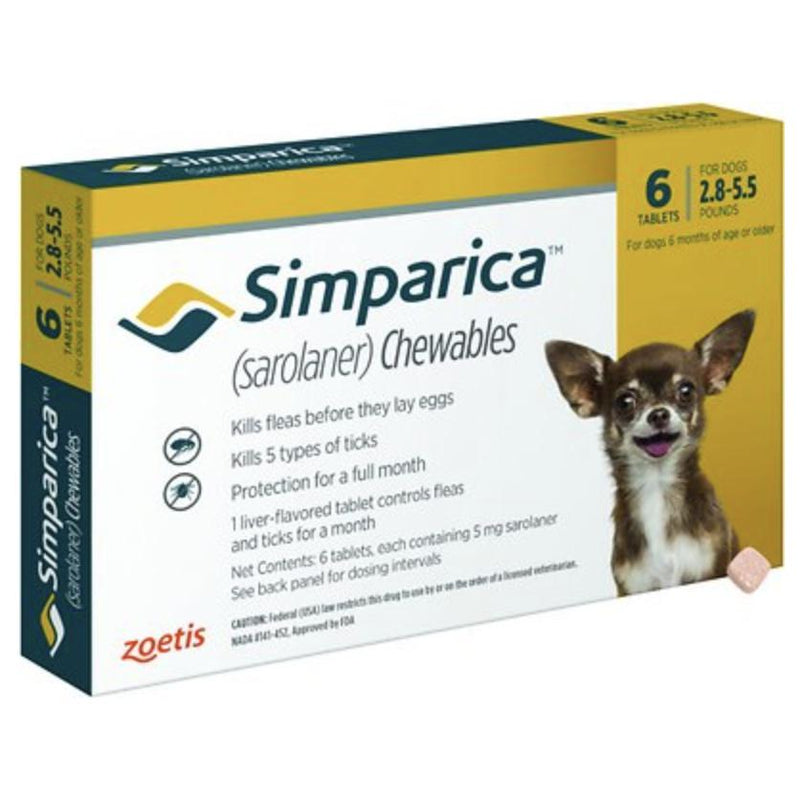 Simparica Dog 2.8-5.5 LBS Yellow 3 Month CHEW TAB (Carton of 10)