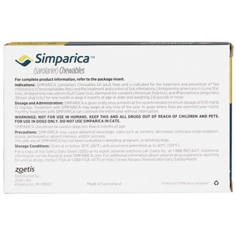 Simparica Dog 2.8-5.5 LBS Yellow 3 Month CHEW TAB (Carton of 10)