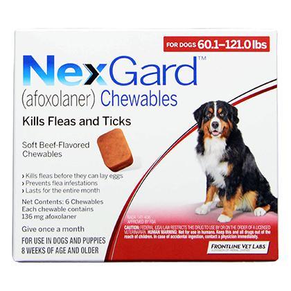 NexGard Dog 60.1-121 LBS Red 3 Month CHEW TAB (Carton of 10)