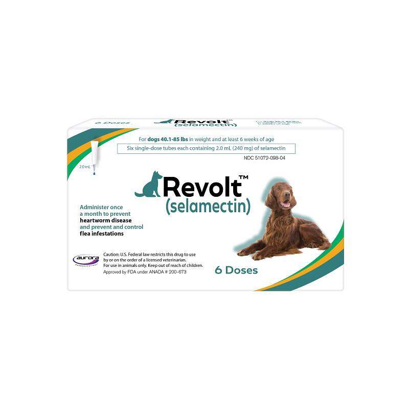 Revolt Topical Solution Dogs 40-85 lbs, Teal Box 6-Dose