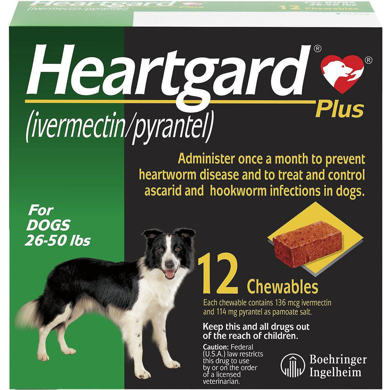 Heartgard Plus Chewable Tablets For Dogs 26 50 Lbs Green Box 5 Pack 