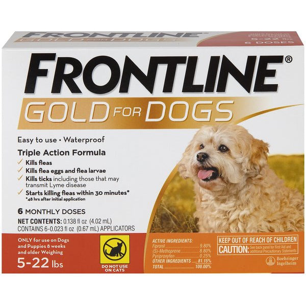 Frontline Gold Dog 5-22 lbs Orange 6 Month (Carton of 3)