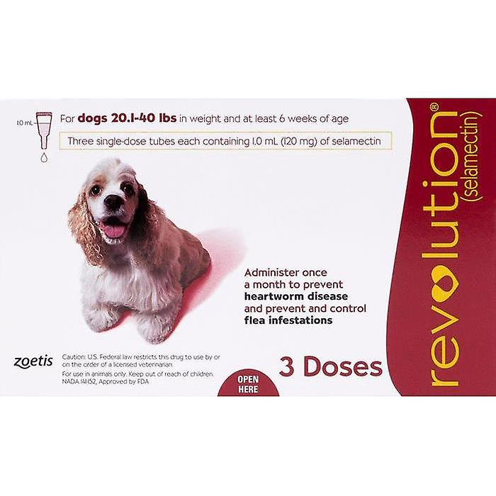Revolution Topical Solution for Dogs, 20.1-40 lbs, Red Box, 3-Dose (Singles)