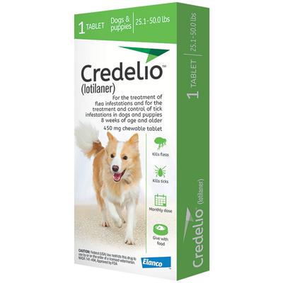 Credelio Tablets for Dogs, 25.1-50 lbs, Green Box, 1 Treatment (Pack of 16)
