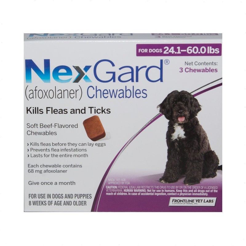 NexGard Dog 24.1-60 LBS Purple 6 Month CHEW TAB (Carton of 10)