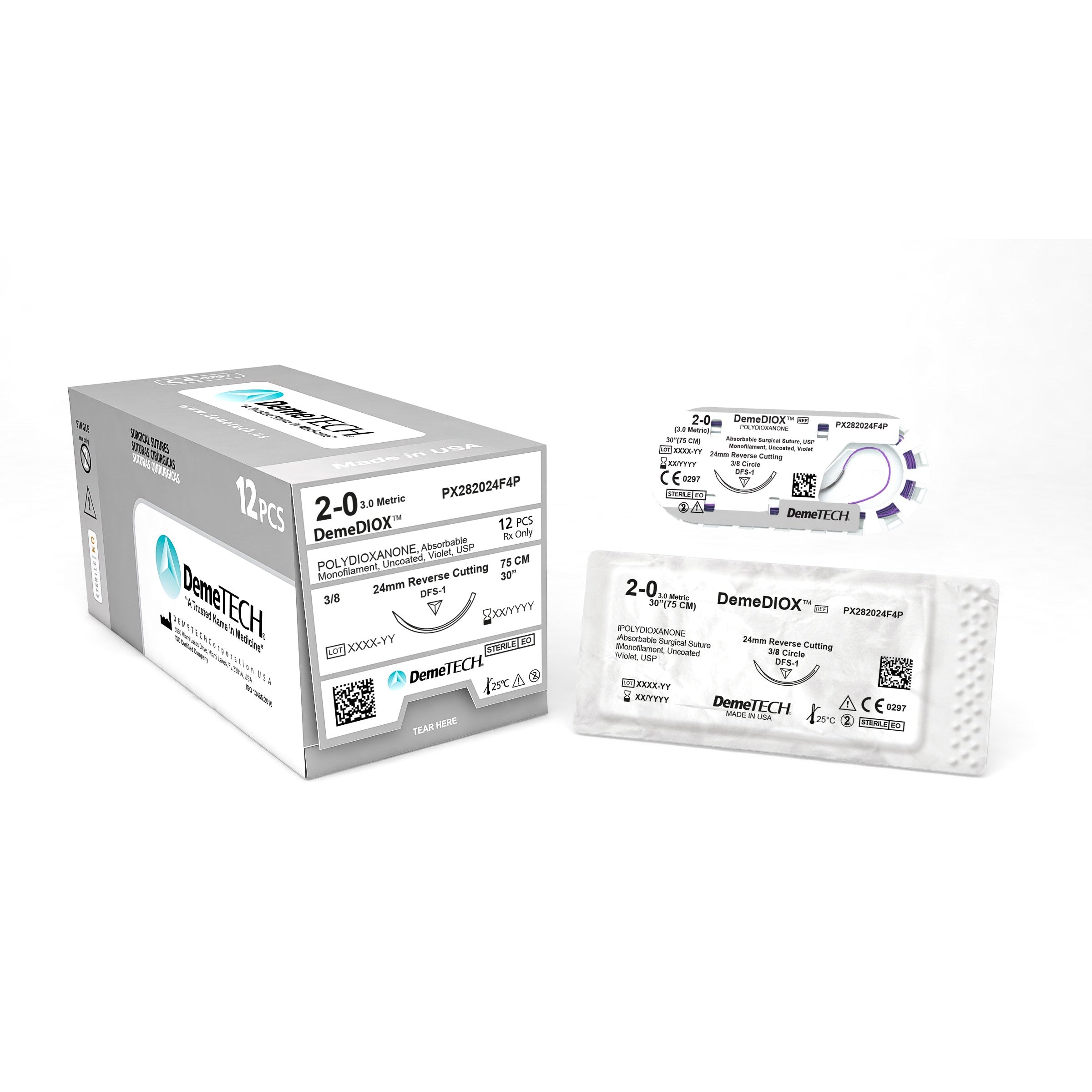 Polydioxanone 75cm Violet USP 2/0 24 mm 3/8 Circle