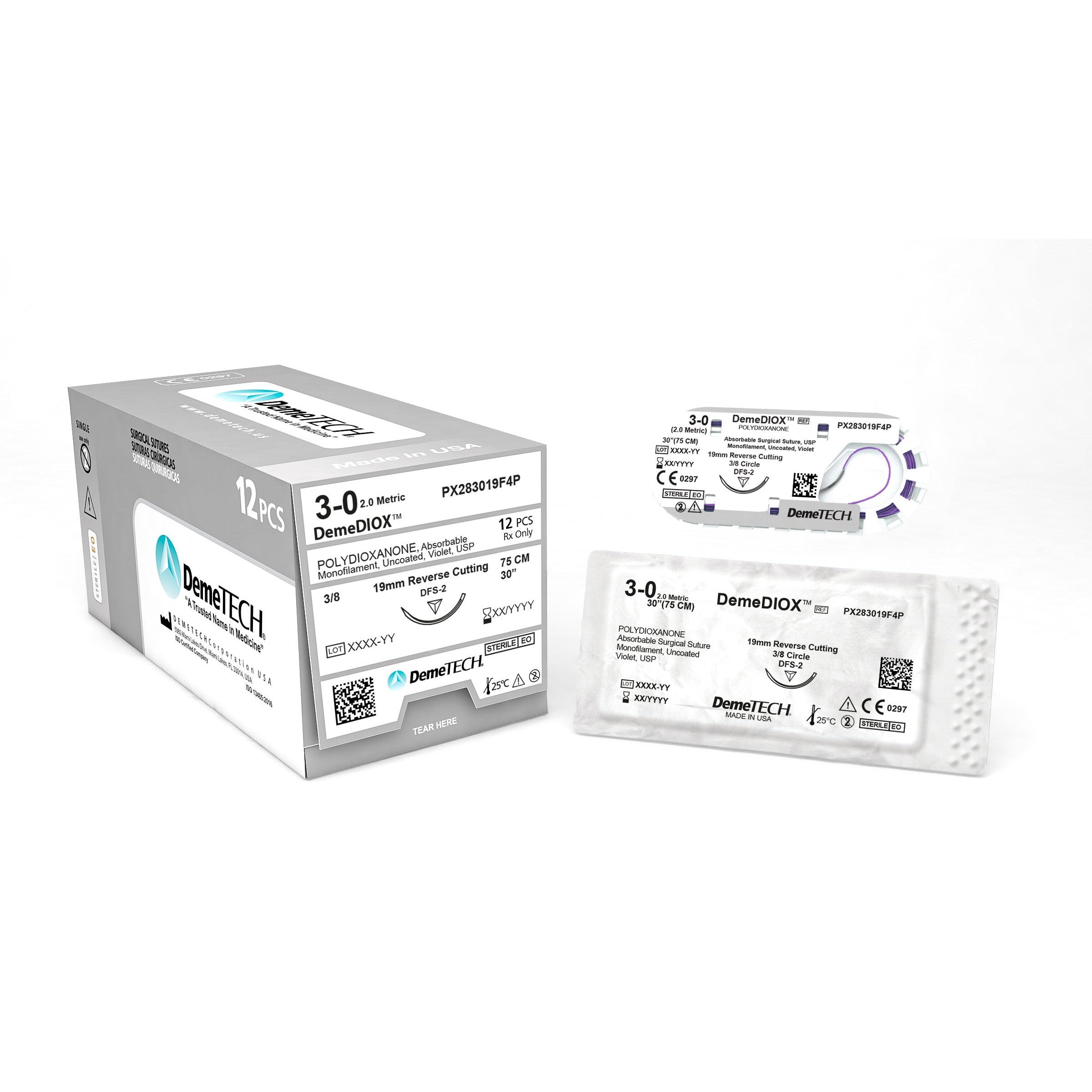 Polydioxanone 75cm Violet USP 3/0 19mm 3/8 Circle