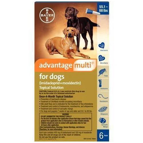 Advantage Multi Topical Solution For Dogs, Blue 55.1-88 lbs, 6 Treatments Each