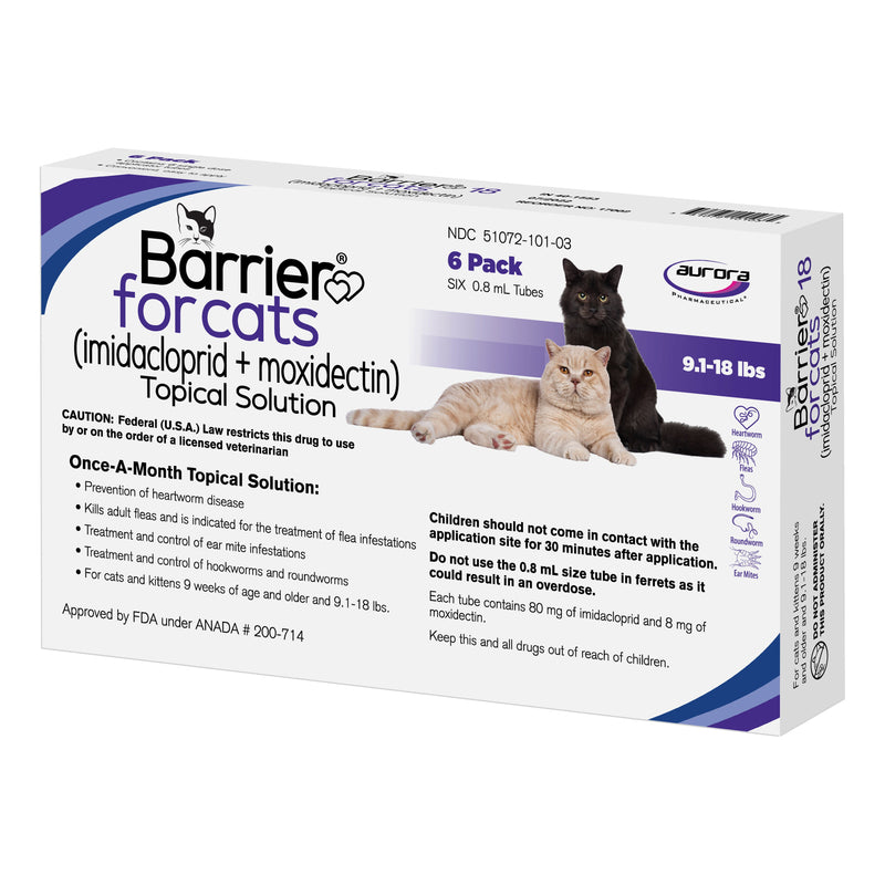 Barrier Topical Solution Cats 9-18 lbs, Purple Box 6 PK