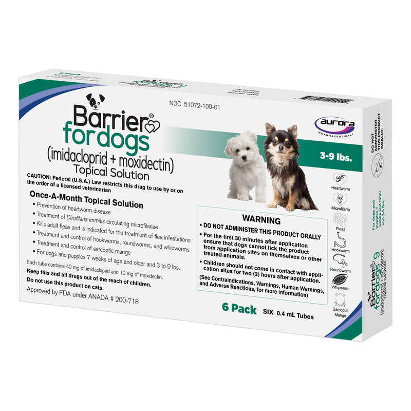 Barrier Topical Solution Dogs 3-9 lbs, Green Box 6 PK