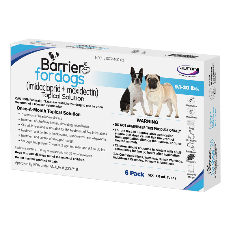 Barrier Topical Solution Dogs 9-20 lbs, Light Blue Box 6 PK
