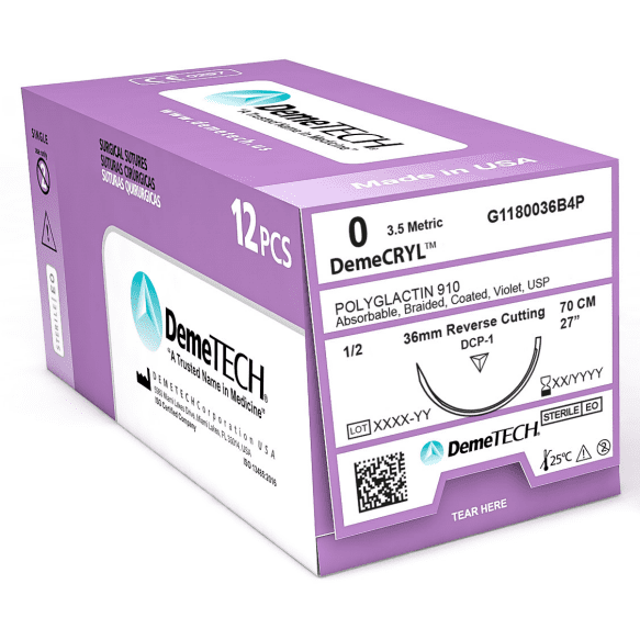 Demecryl Polyglactin 70 cm Violet USP 0 36 mm 1/2 Circle