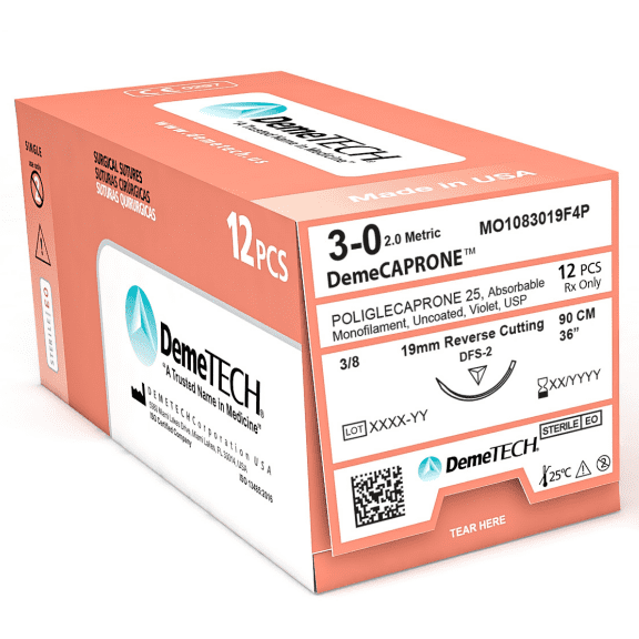 Demecryl Poliglecaprone 25' 90cm Violet USP 3/0 19mm 3/8 Circle