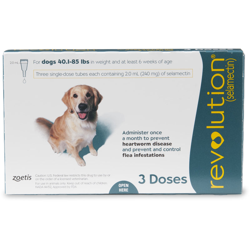Revolution Topical Solution for Dogs 40.1- 85 lbs, Teal Box, 3-Dose (Singles)